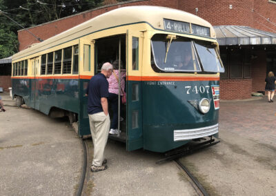 John Amrhein, Maryland Rail Heritage Library Director, boarding PCC 7407