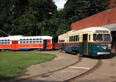 PCCs No. 7407 and 2168 preparing to board passengers at the beginning of the picnic.