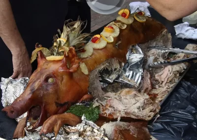 One of the highlights of the buffet table was a whole roasted pig.